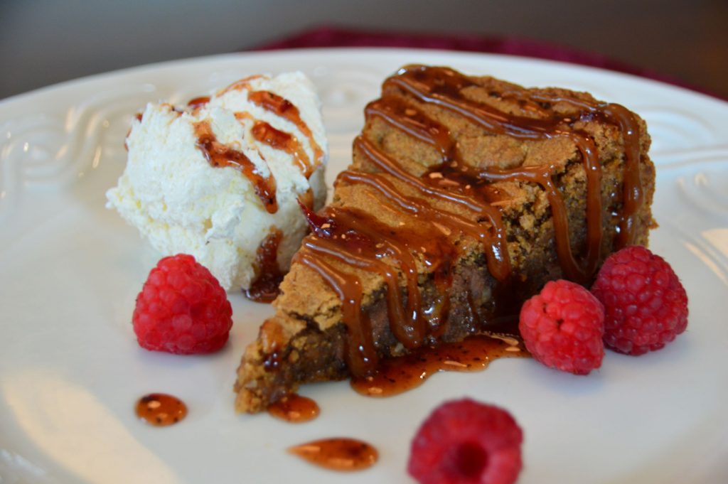 Blues Hog Smokey Mountain Blondie drizzled with Raspberry Chipotle Sauce