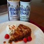 Blues Hog Smokey Mountain Blondie drizzled with Raspberry Chipotle Sauce with squeeze bottles