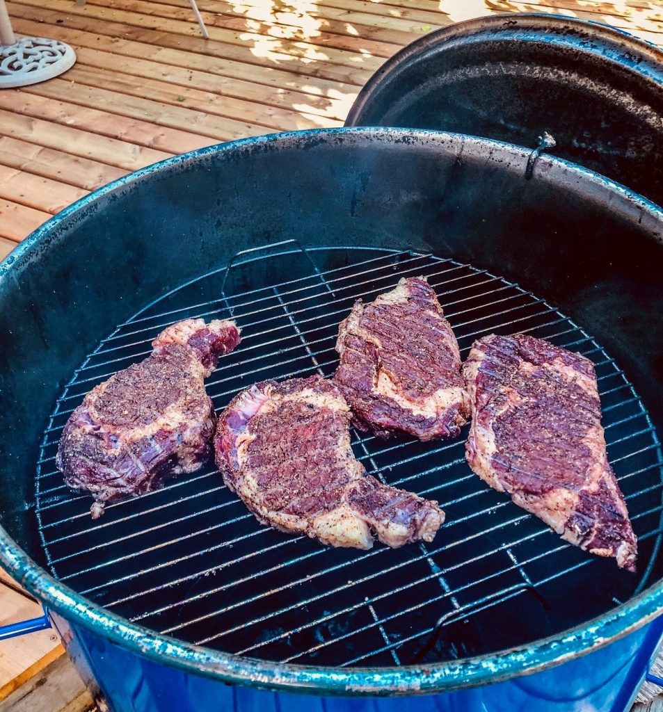 Reverse Sear steaks on grill