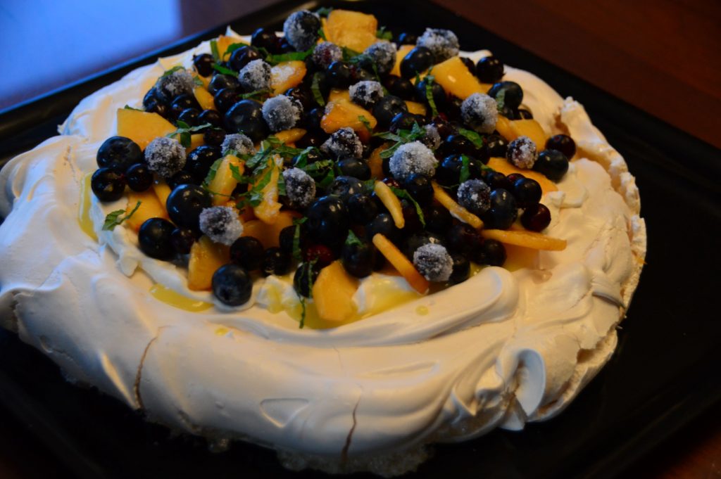 Peach & Berry Pavlova with Lemon Curd