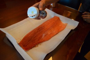 Season Steelhead Trout with Blues Hog Sweet & Savory Spice Rub