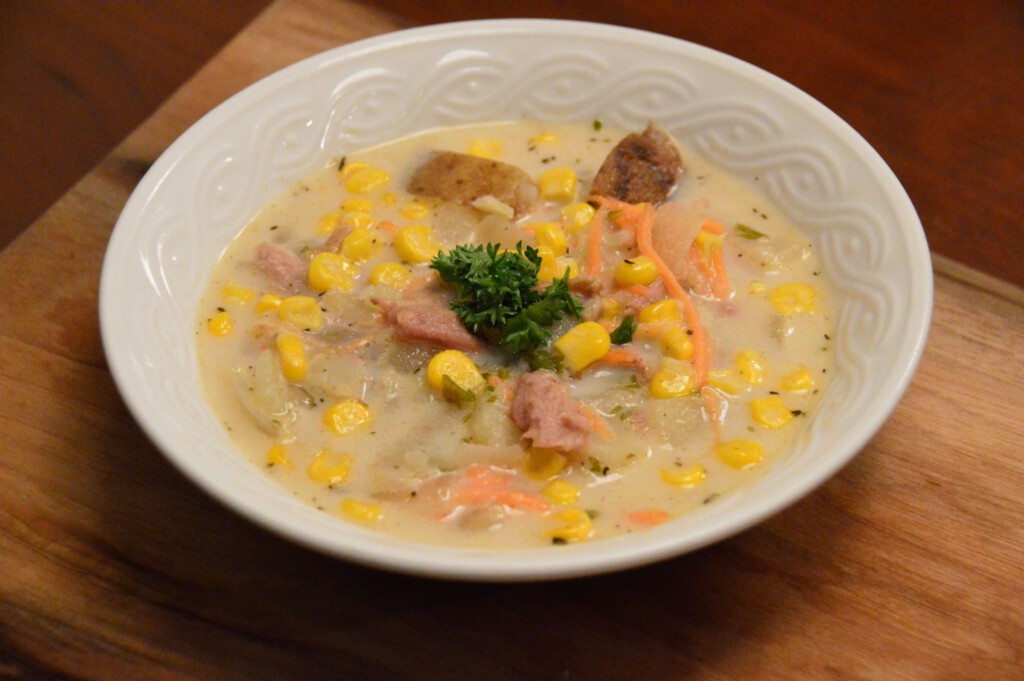 Chowder from leftover chicken, turkey or duck