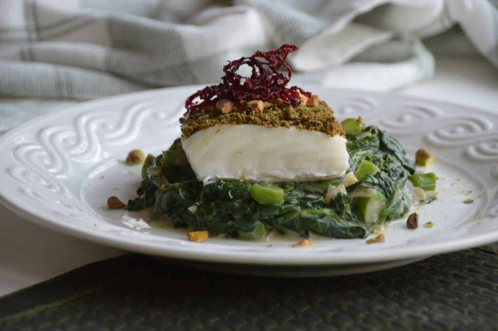 Pistachio Matcha Crusted Halibut