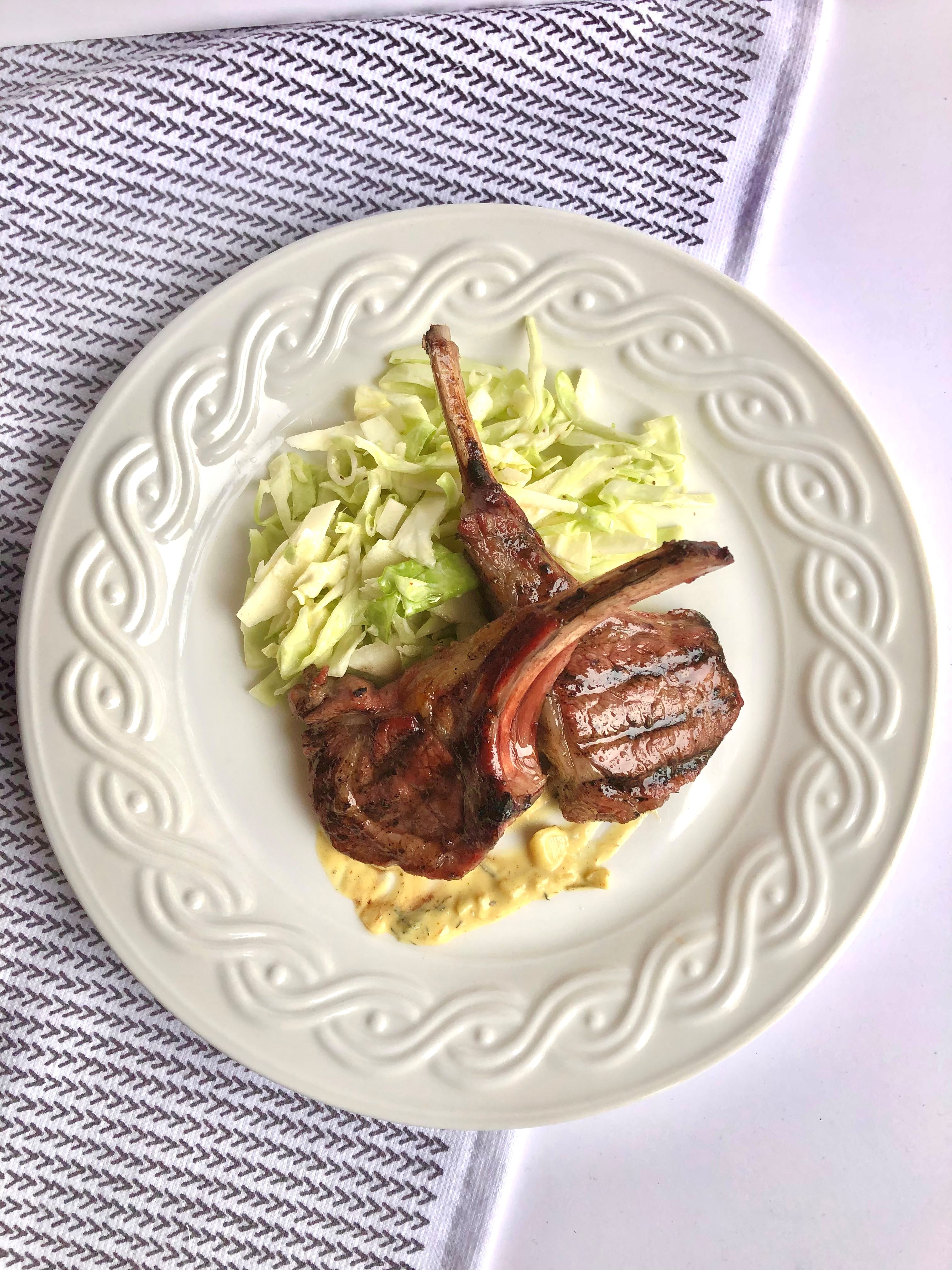 Grilled Lamb Chops with Garlic Mustard Cream