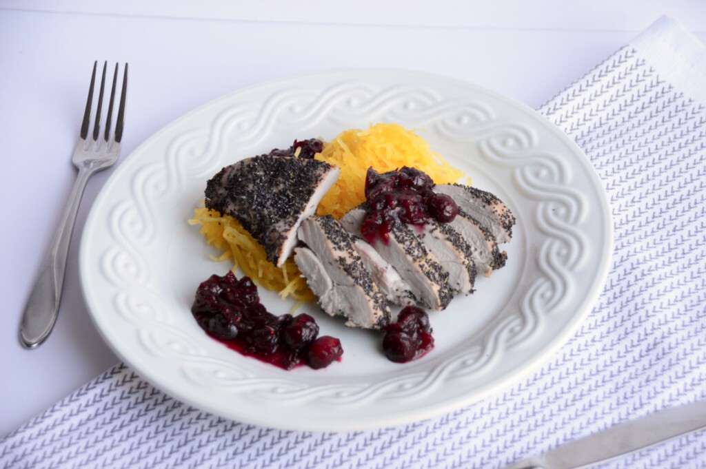 Poppy Seed Pheasant Breast with a Cranberry Gastrique