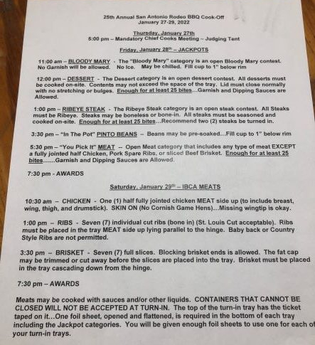2022 San Antonio Rodeo Cookoff Rules